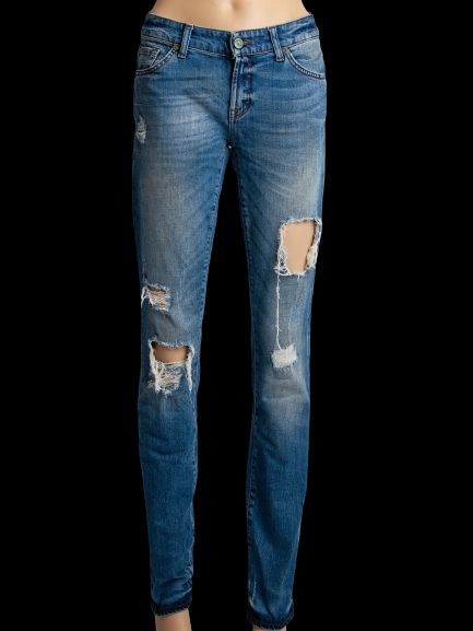 Average Condition 7 For All Mankind Blue Distressed Jeans Size M