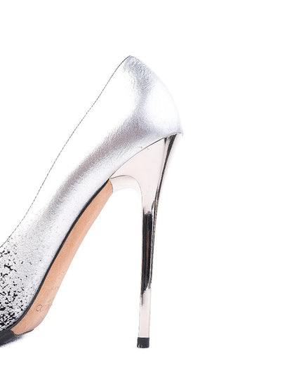 Excellent Jimmy Choo Black Silver High-Heeled Shoes Leather Women&