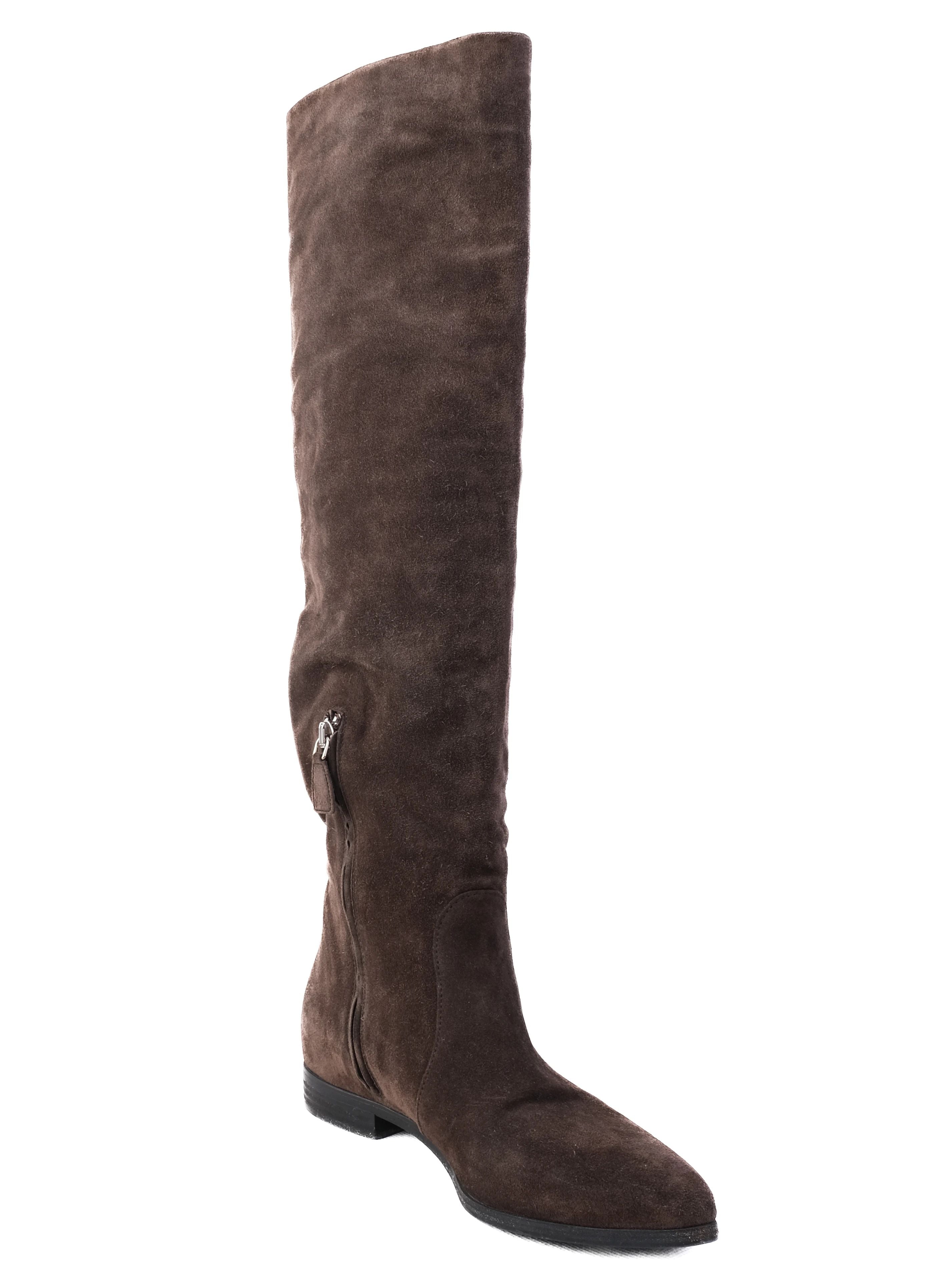 Excellent Prada Gray Leather Knee-High Boots Size 36