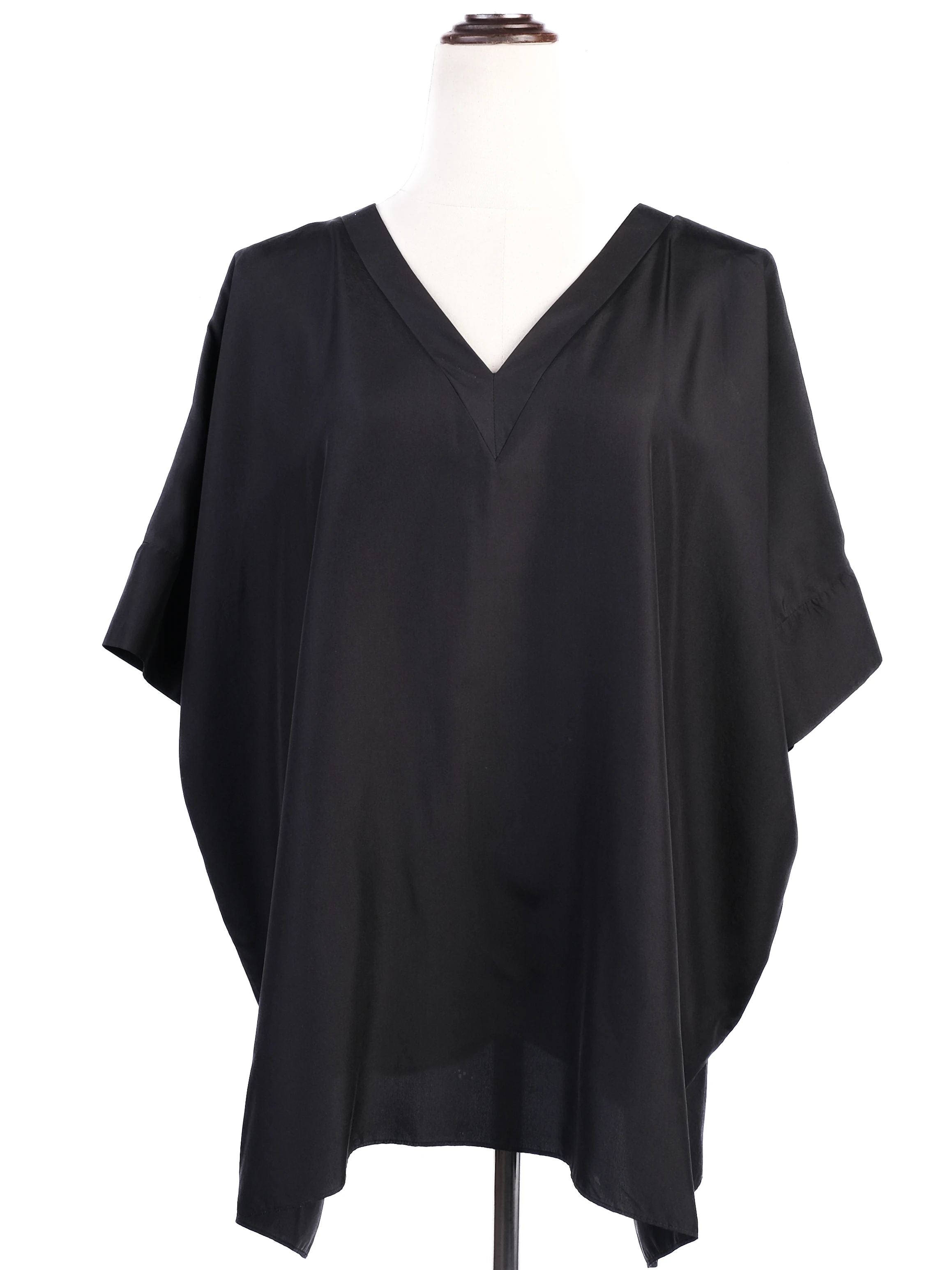 Excellent Cos Black Silk V-Neck Top Size M Wide Sleeves