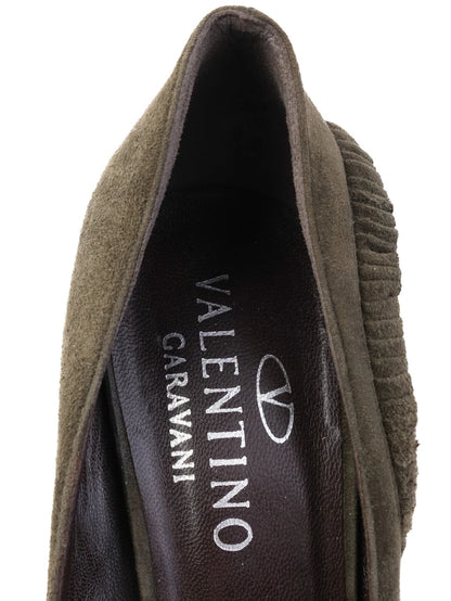 EXCELLENT Valentino Green Stiletto Heels Leather Open Toe Floral Embellishment