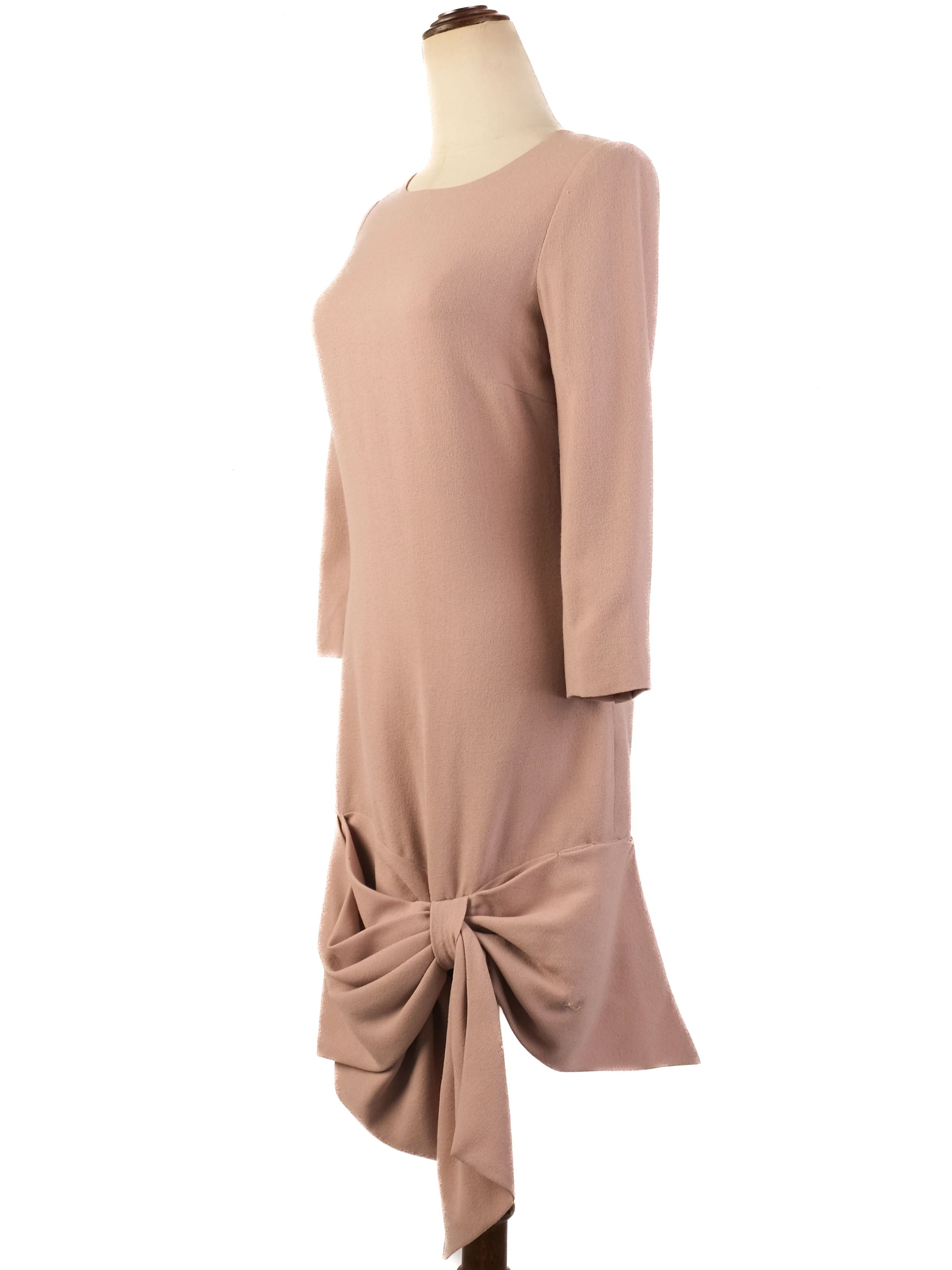 Excellent Azzaro Pink Wool Dress M with Decorative Bow