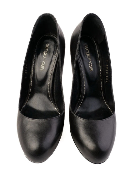 Excellent Sergio Rossi Black Leather High-Heeled Pumps Size 35.5