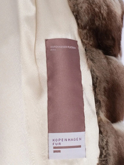 Excellent Yves Salamon White Fur Coat with Brown Trim Size M