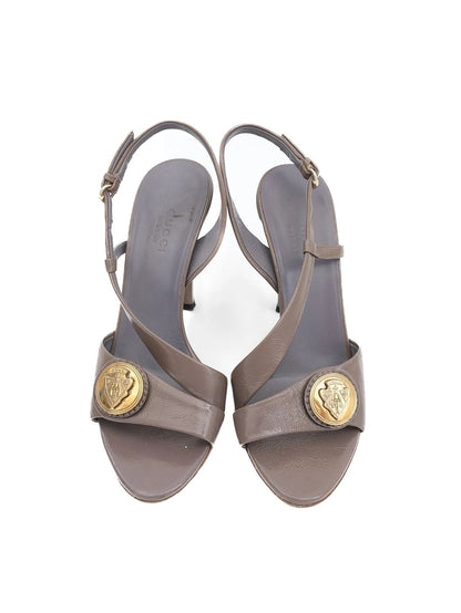 Gucci Gray High-Heeled Slingback Shoes Leather Size 35.5 Excellent