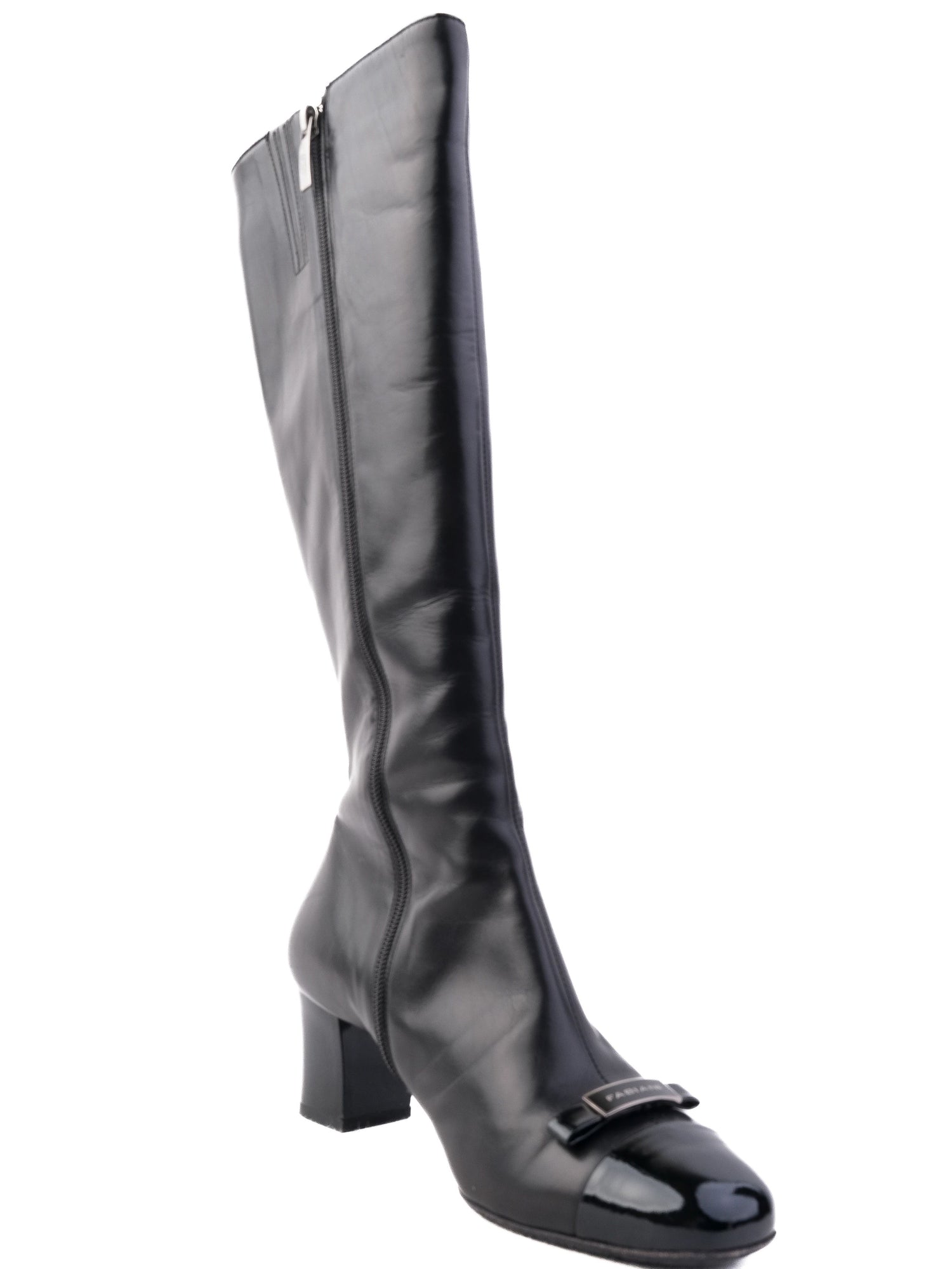 Excellent Giovanni Fabiani Black Leather Knee-High Boots with Block Heel