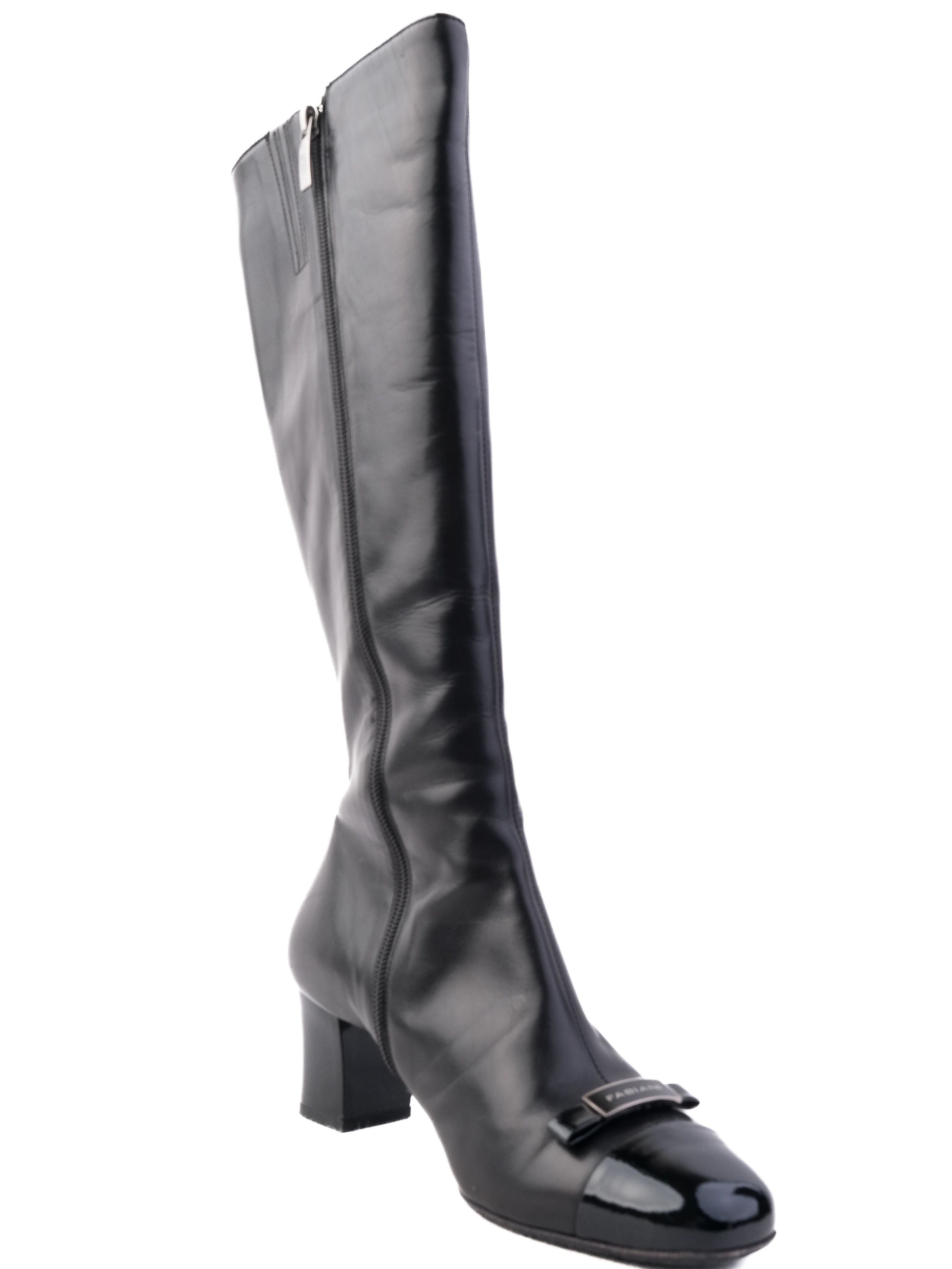 Excellent Giovanni Fabiani Black Leather Knee-High Boots with Block Heel