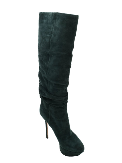 Sergio Rossi Green Leather Stiletto Knee-High Boots Size 38