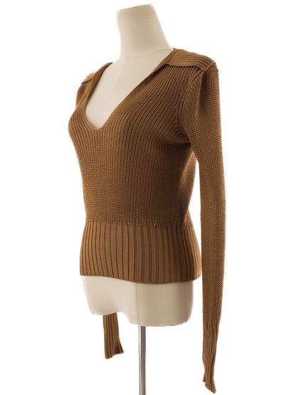 Excellent Theory Orange Knit Sweater V-Neck Size S Women