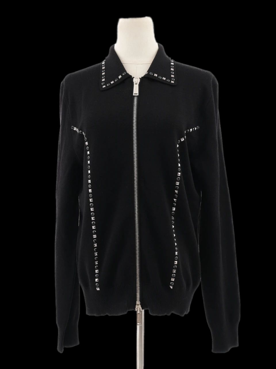 Excellent Dsquared2 Black Wool Zip-Up Jacket with Decorative Studs Size S