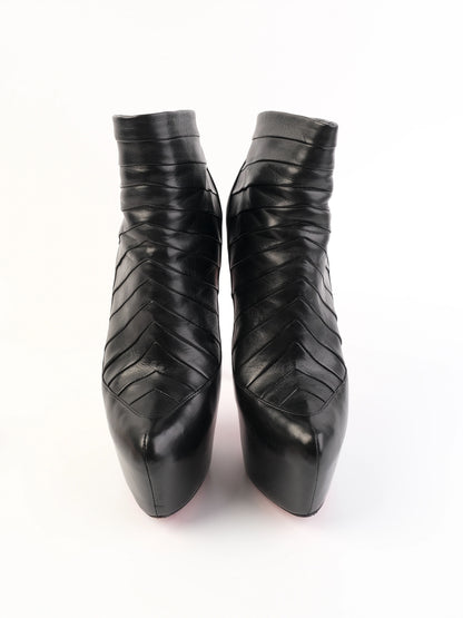 Excellent Christian Louboutin Black Leather Ankle Boots Size 38