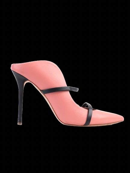 Excellent Pink Leather High-Heeled Shoe with Black Straps Size 39.5