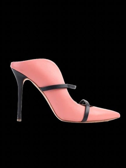 Excellent Pink Leather High-Heeled Shoe with Black Straps Size 39.5