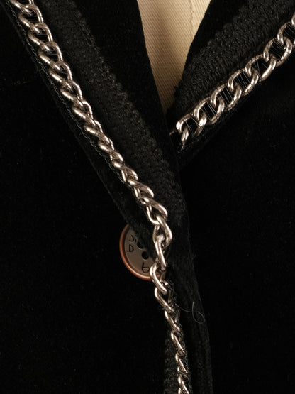 Excellent Byblos Black Velvet Blazer M Women with Chain Detailing
