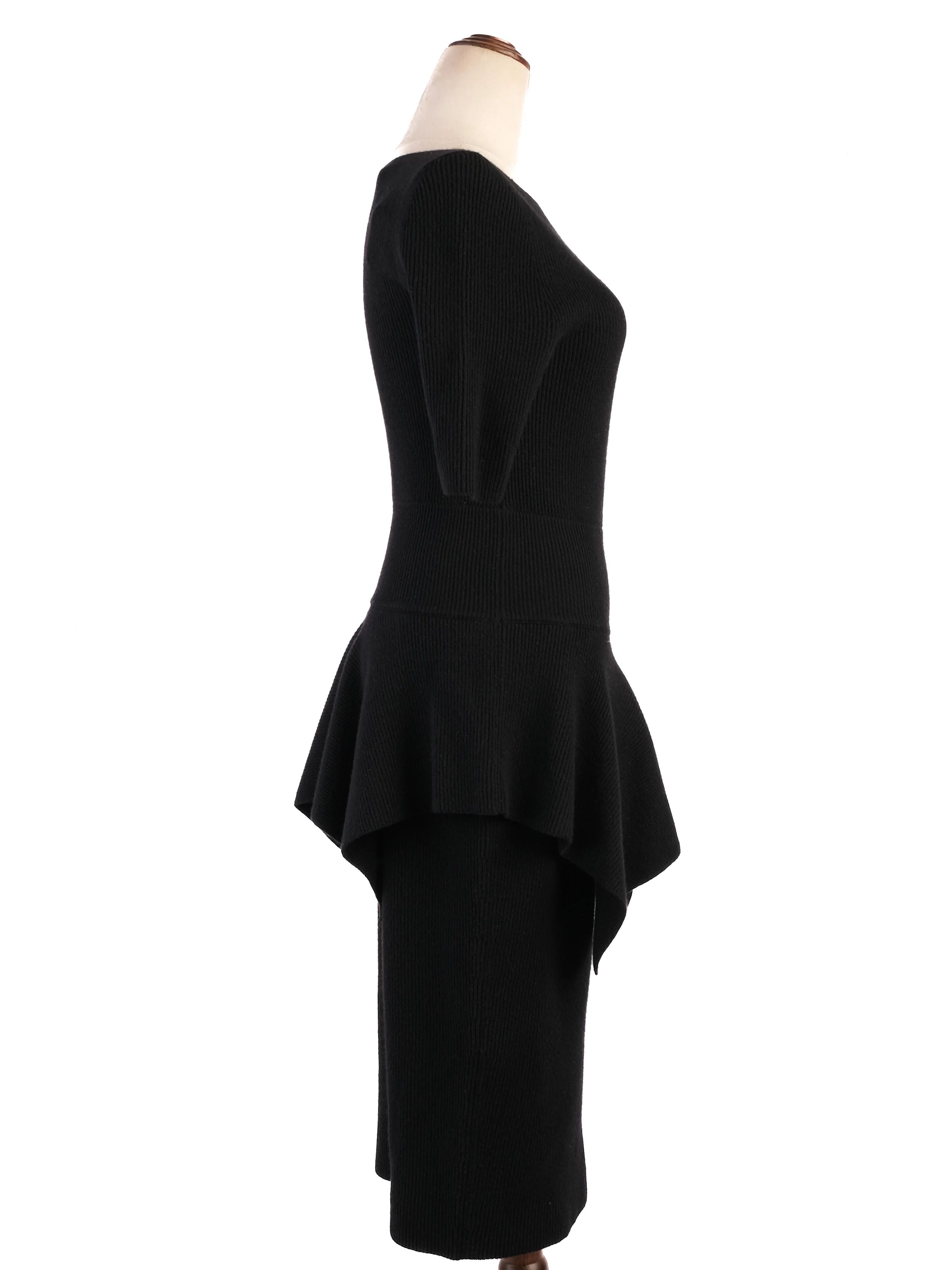 Gucci Black Wool Dress Size S with Draped Peplum Detail