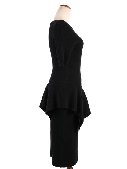 Gucci Black Wool Dress Size S with Draped Peplum Detail