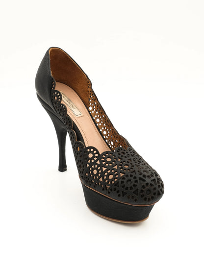 Excellent Nina Ricci Black Leather High-Heeled Shoes Size 36