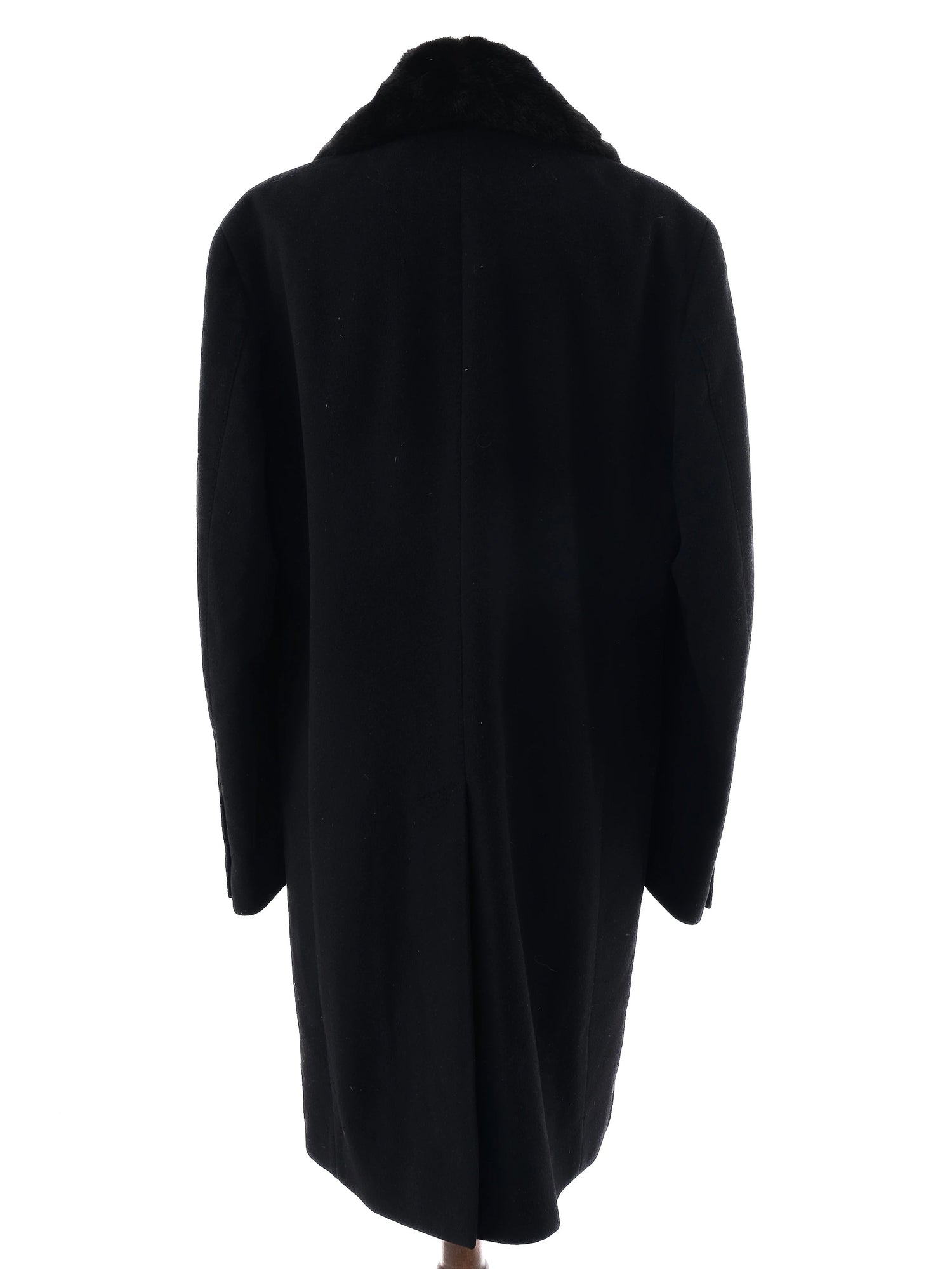 Excellent Smalto Black Cashmere Coat with Fur Collar Size XL