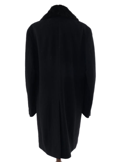 Excellent Smalto Black Cashmere Coat with Fur Collar Size XL