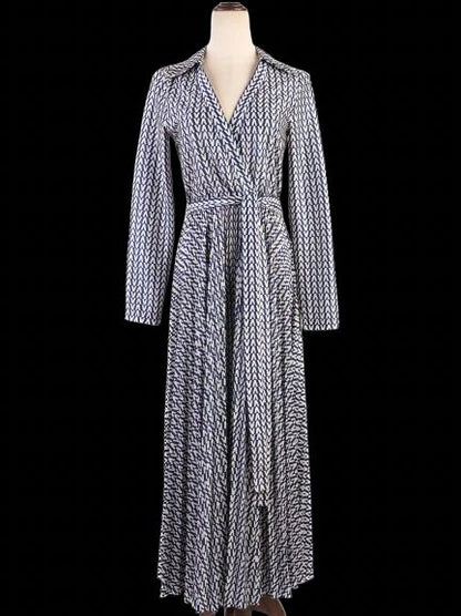 NEW Valentino Geometric Wrap Dress Blue &amp; White Size S