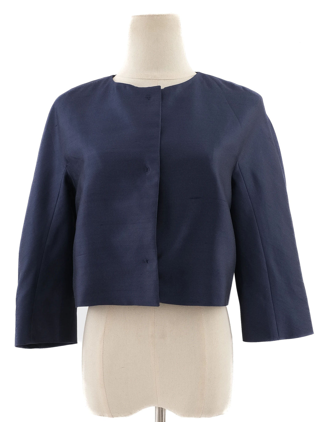 Excellent Max Mara Navy Blue Cropped Jacket Size S 100% Silk