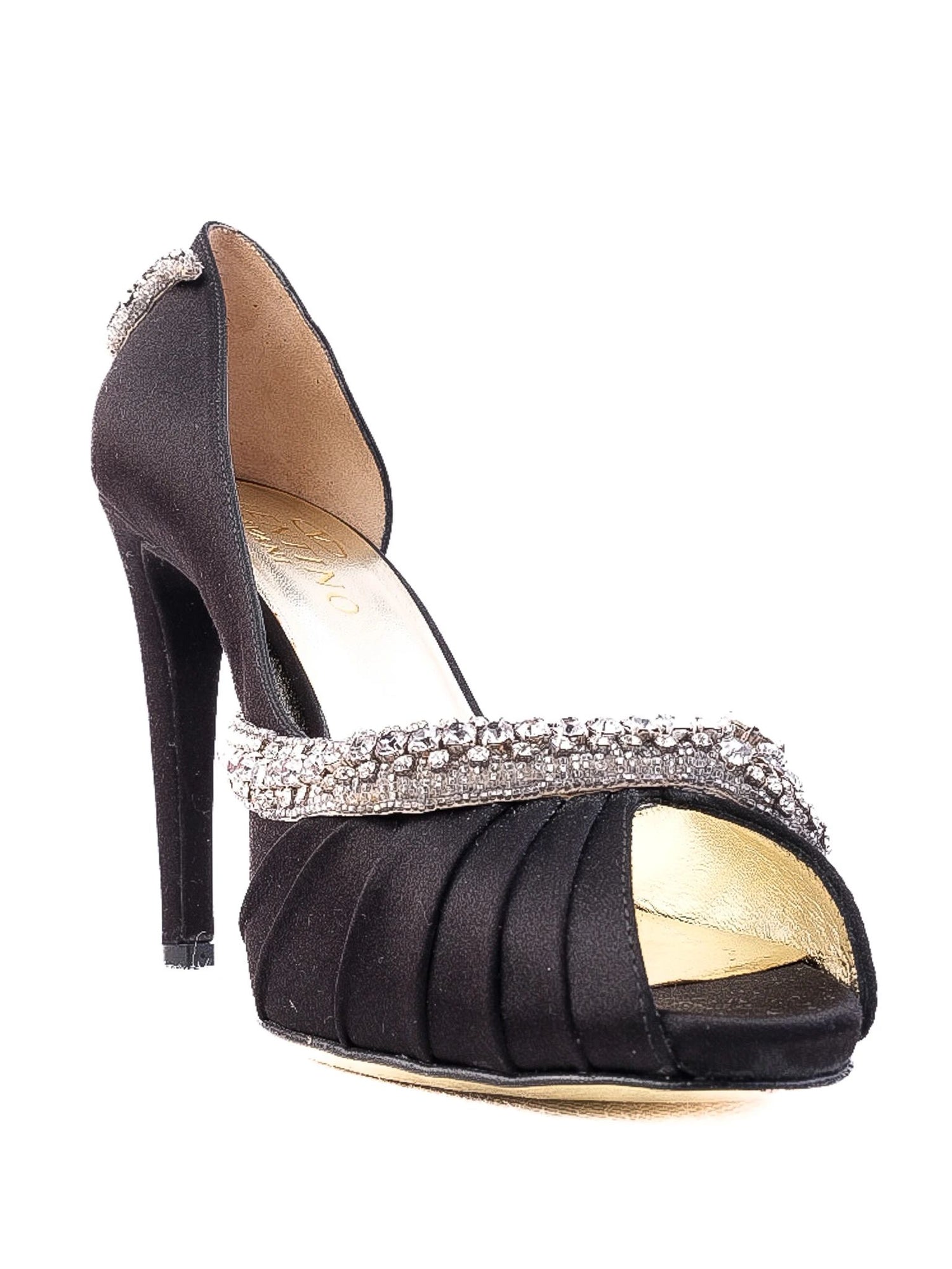 Excellent Valentino Black High-Heeled Peep-Toe Shoes with Rhinestones