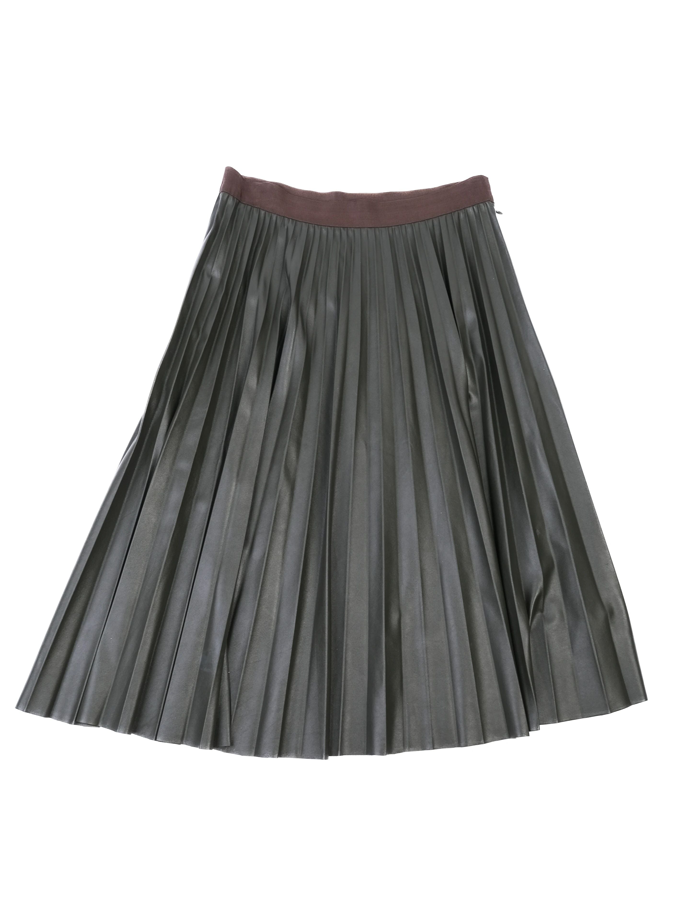 Excellent MAX&amp;Co. Green Pleated Skirt Faux Leather Size N/A