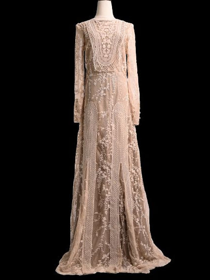 BDBA White Long Sleeve Lace Dress with Floral Embroidery - Excellent Condition