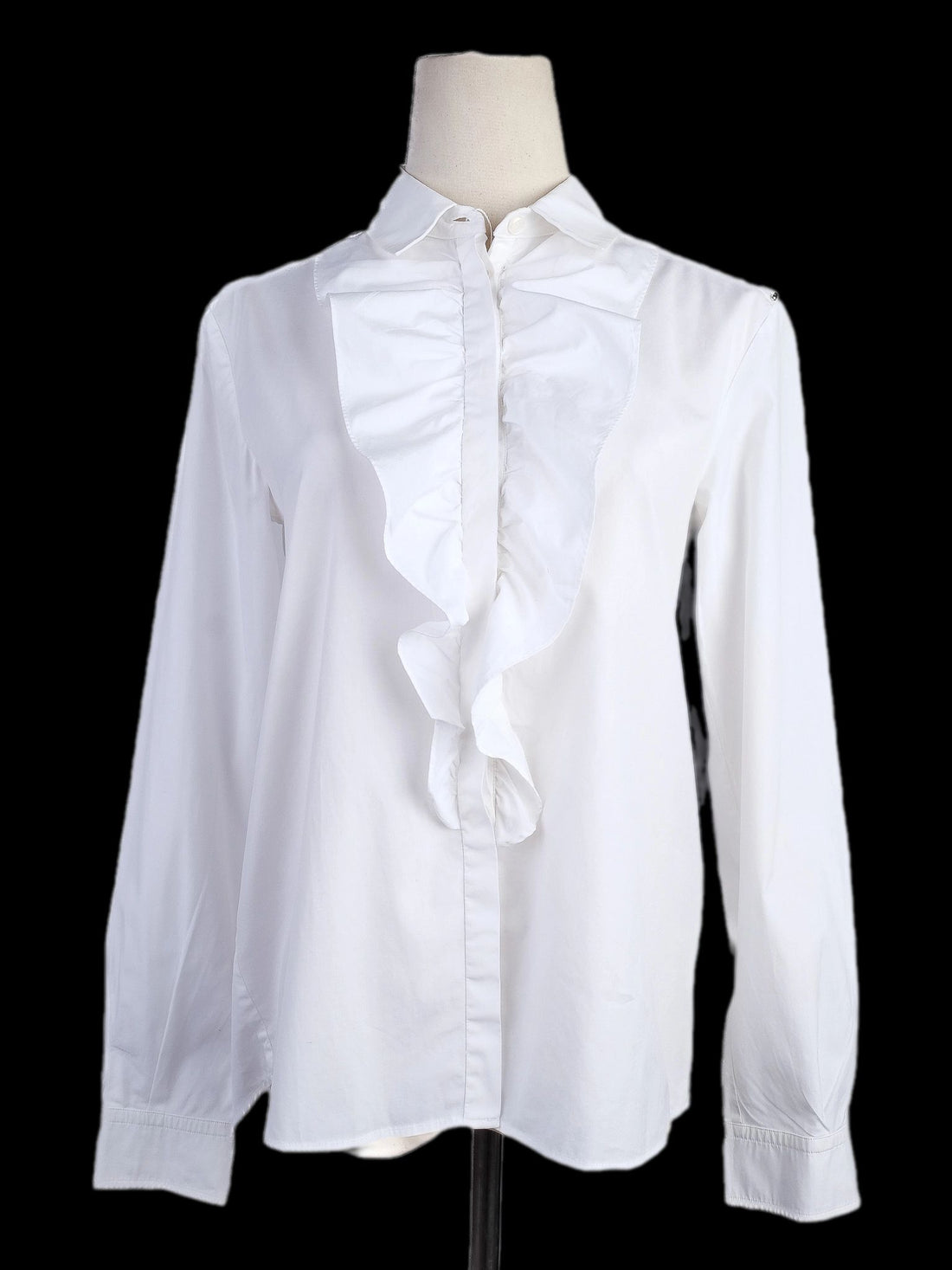 Sportmax White Cotton Blouse with Ruffle Detail Size XS Excellent