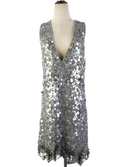 Excellent Gray Silk Sleeveless Dress with Sequin Embellishments