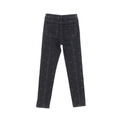 Chanel Black Coco Mark Dot Denim Pants Cotton Polyurethane P 74514v 66052