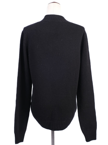 Excellent Dolce Gabbana Black Wool V-Neck Sweater with Logo