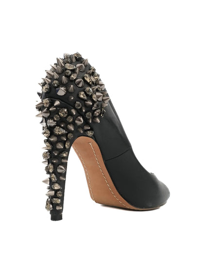 Excellent Sam Edelman Black Leather High Heels Size 37 with Spikes