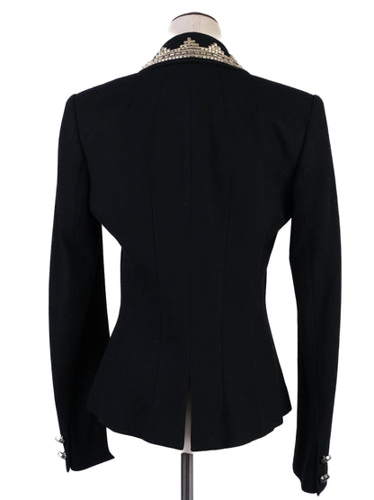 Excellent Class Roberto Cavalli Black Wool Skirt Suit with Beaded Collar