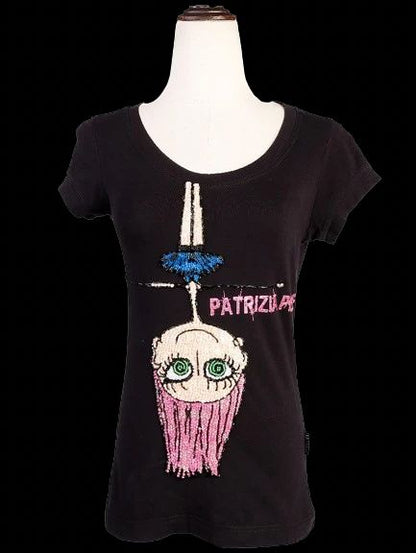 Excellent Patrizia Pepe Black T-Shirt Size S with Unique Design