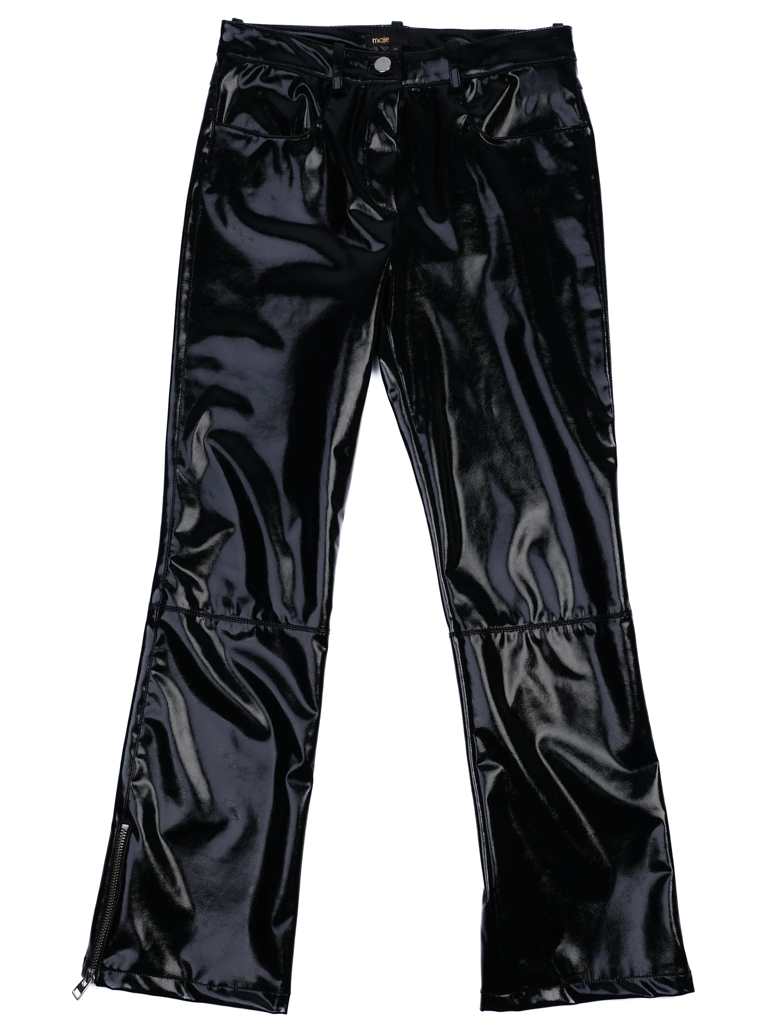 EXCELLENT Maje Black Glossy Polyurethane Pants Size S