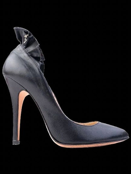 Excellent Elisabetta Franchi Black Leather High Heels Size 38