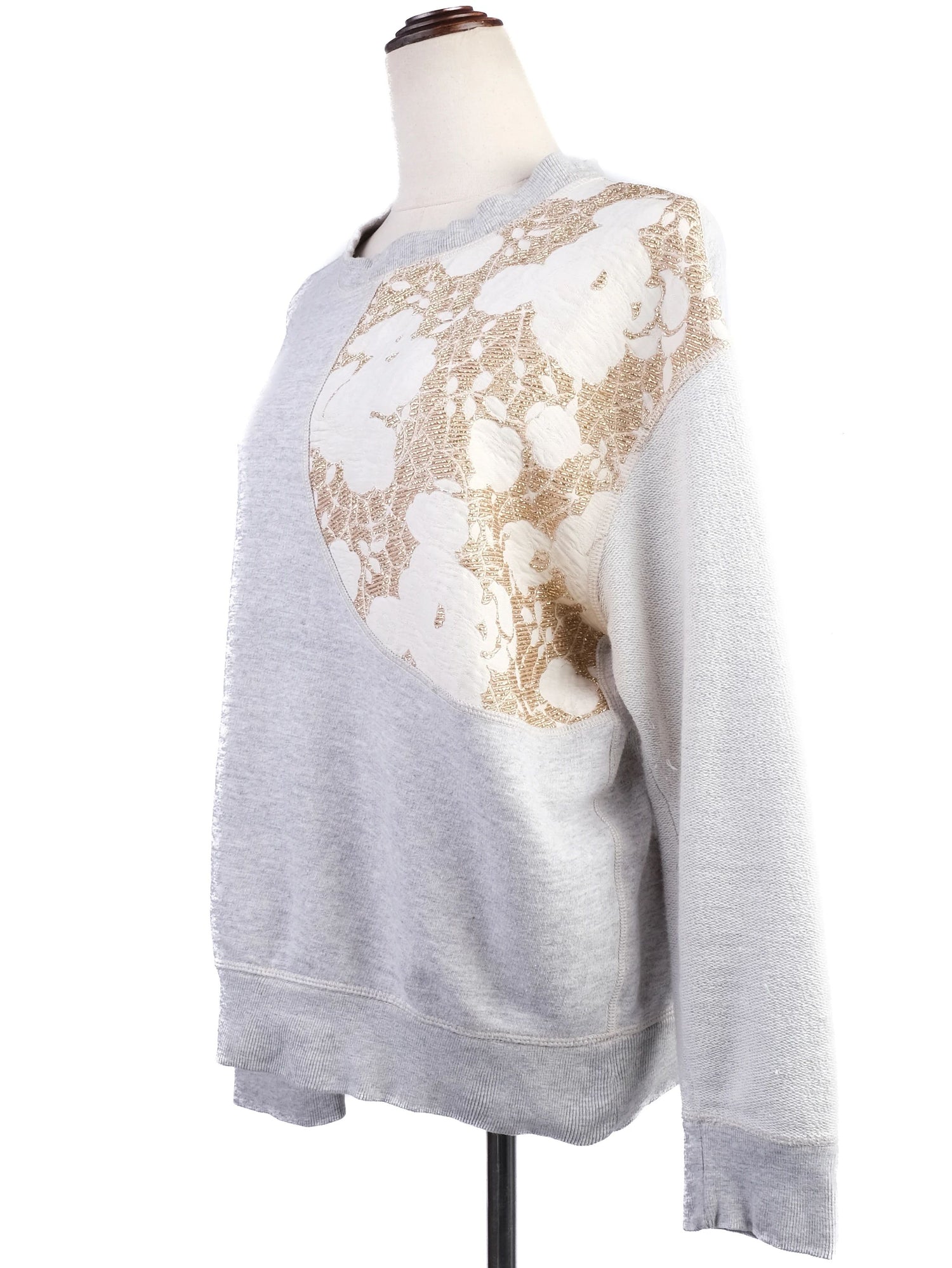 Excellent Stella McCartney Gray Cotton Sweater with Floral Detail