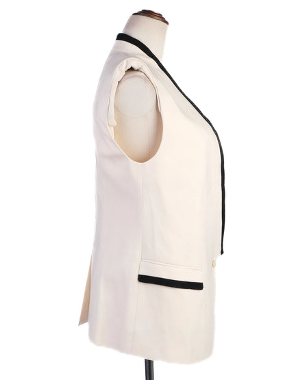 Excellent Roberto Cavalli White Wool Sleeveless Blazer with Black Trim