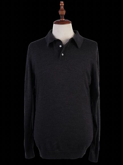 Excellent Cenere Gray Wool Long-Sleeved Polo Shirt Size L for Men