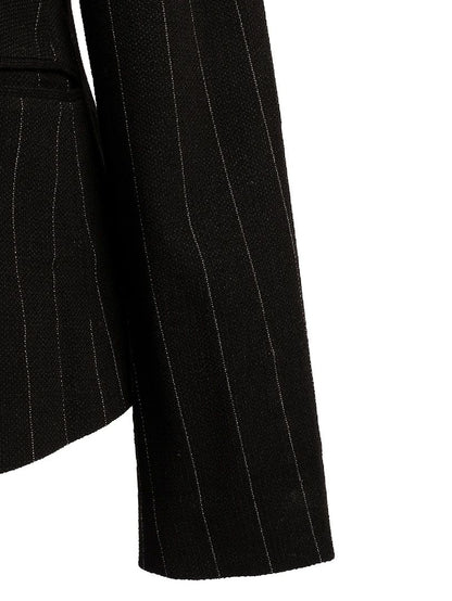 Excellent Emporio Armani Black Wool Pinstripe Blazer Women&