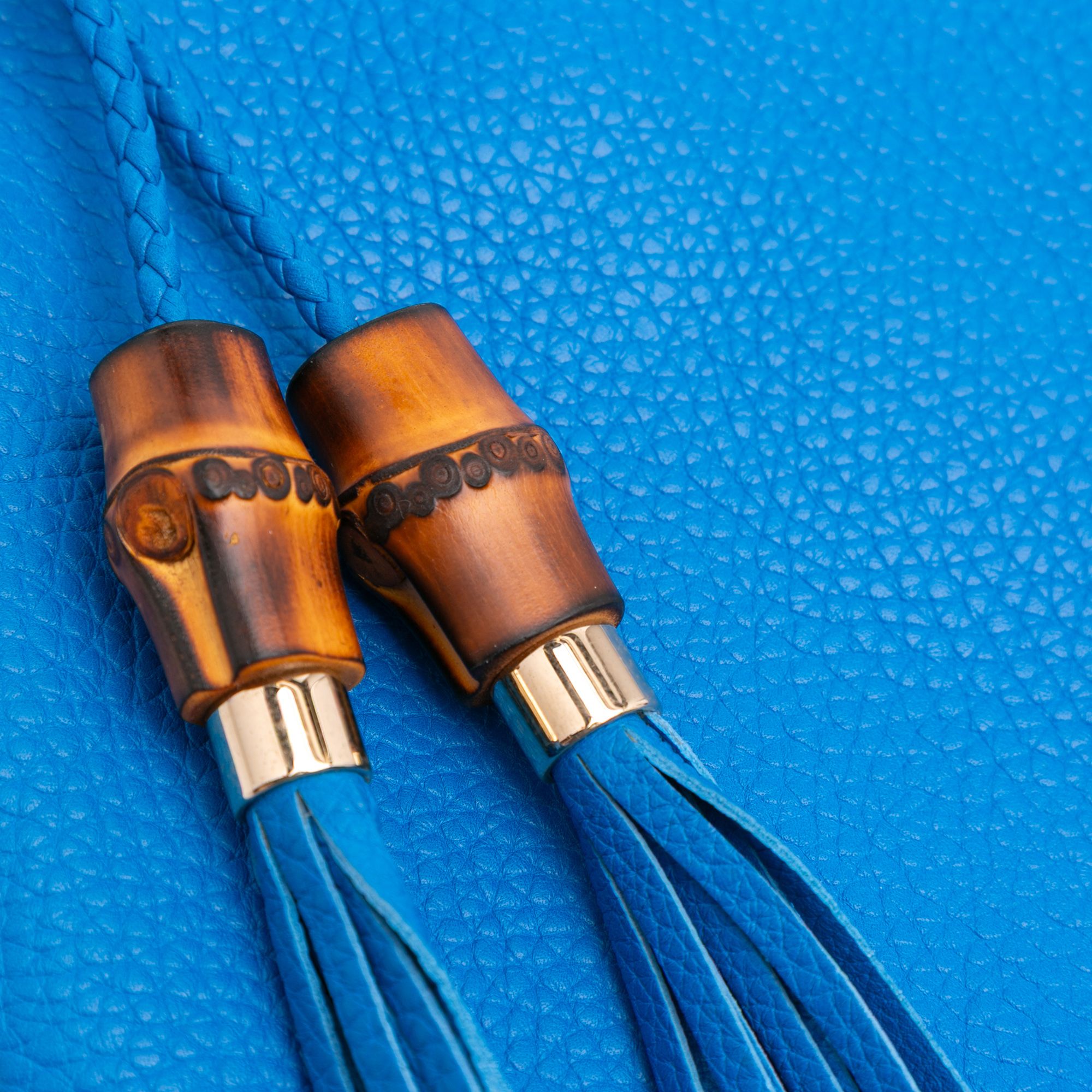 Gucci Calfskin Bamboo Tassel Clutch Blue