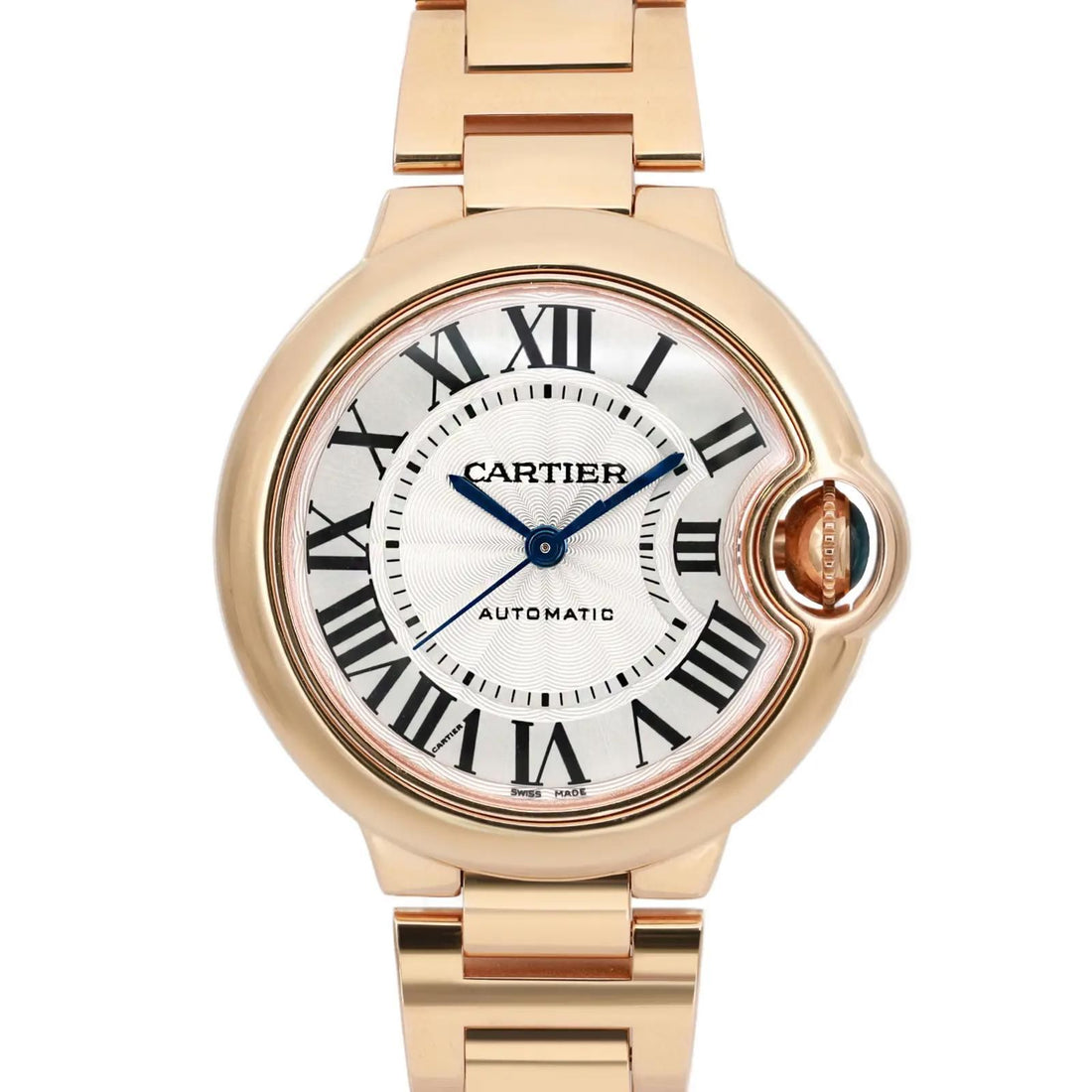 Cartier Ballon Bleu De Watch 33mm 18K Rose Gold Silver Dial Automatic W6920096