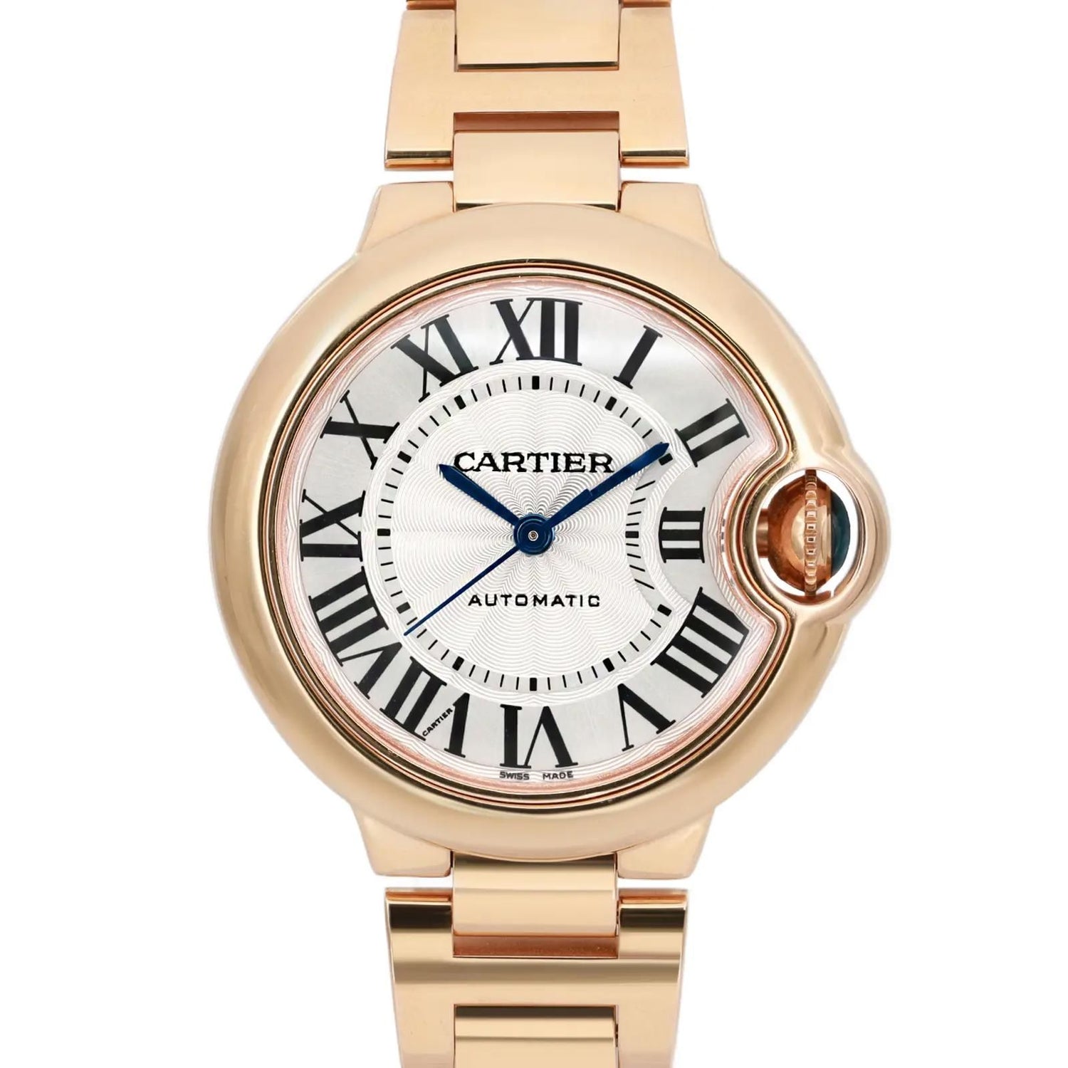 Cartier Ballon Bleu De Watch 33mm 18K Rose Gold Silver Dial Automatic W6920096