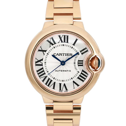Cartier Ballon Bleu De Watch 33mm 18K Rose Gold Silver Dial Automatic W6920096