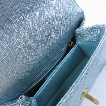 Chanel Blue Cowhide Leather Mini Coco Handle Hand-handed Shoulder And Back Bag 2way Should