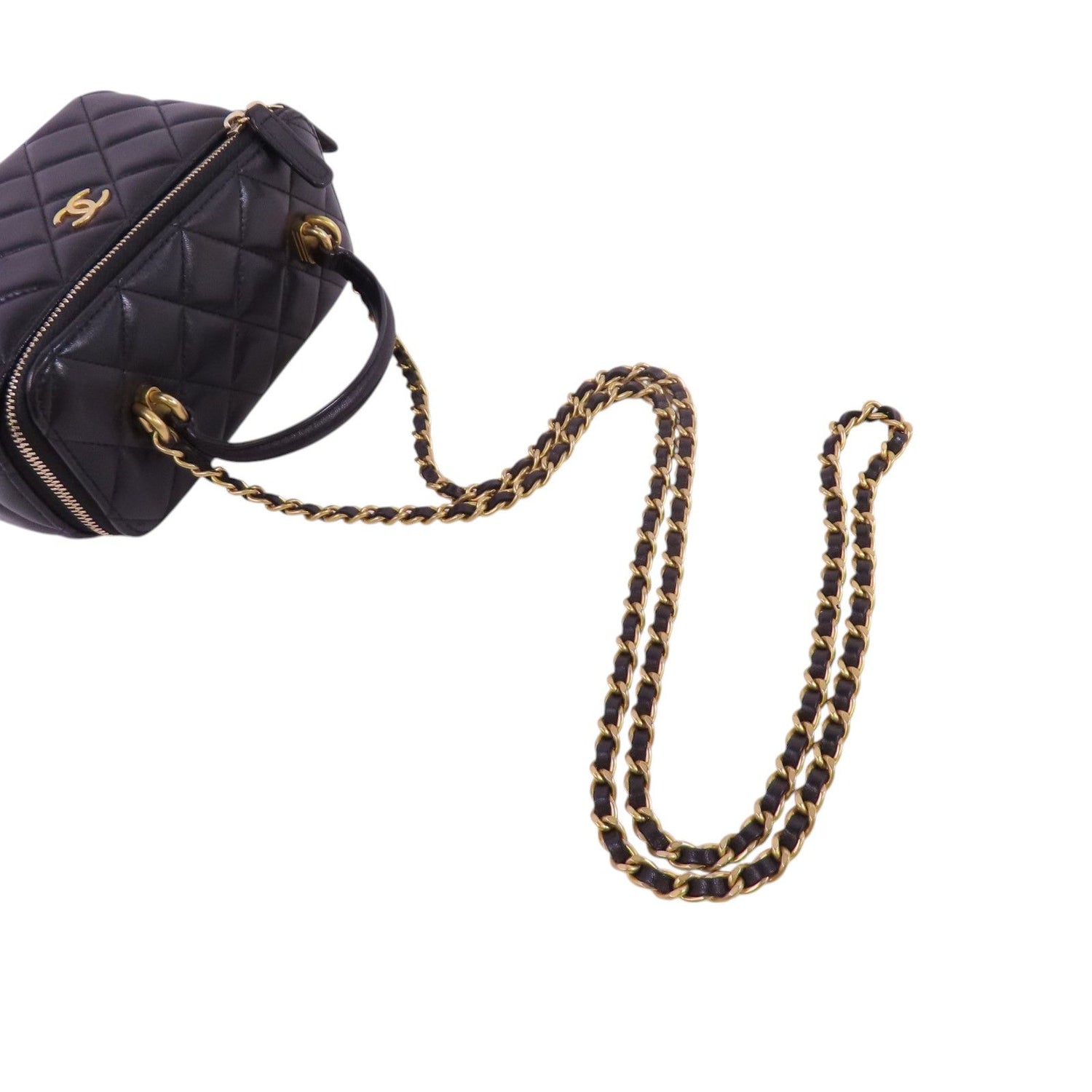 Chanel Black Sheepskin Leather Vanity Case Hand-handed Shoulder Bag 2way Shoulder Bag Lambskin (sheep Leather)