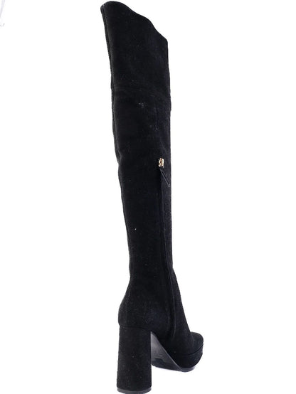 Perfect Ballin Black Leather Knee-High Platform Boots Size 35