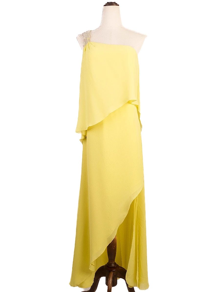 NEW Pronovias Yellow Asymmetrical One-Shoulder Dress Women&