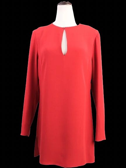 Excellent Ralph Lauren Red Silk Long Sleeve Dress Size L